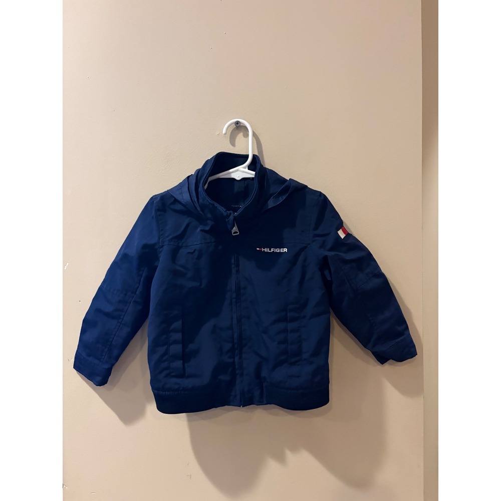 Tommy Hilfiger Boys Navy Blue Hooded Windbreaker Jacket Mesh Lined Size 2T